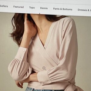 Everlane Womens Washable Silk Wrap Top Blouse Rose Pink